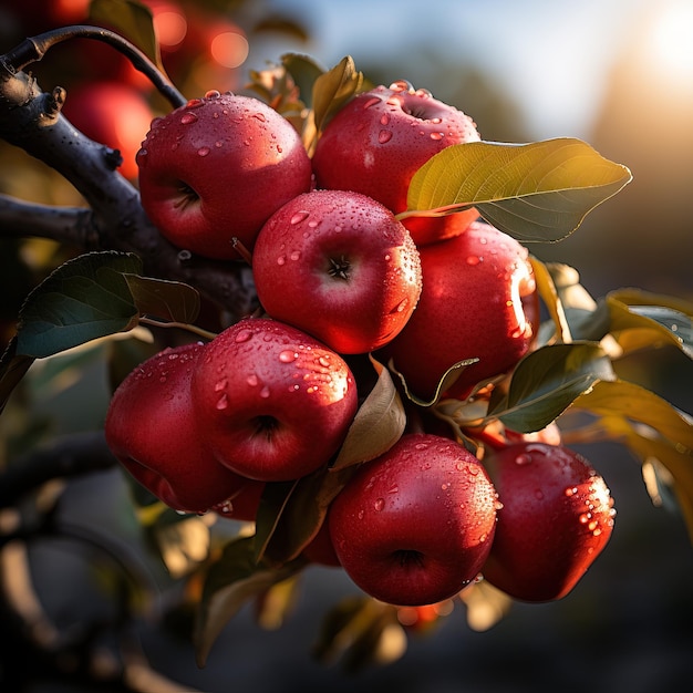 un arbre aux pommes rouges mangées par le soleil