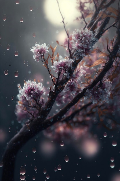 Arbre avec beaucoup de gouttelettes d'eau dessus ai générative