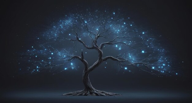 L'arbre brille bleu la nuit