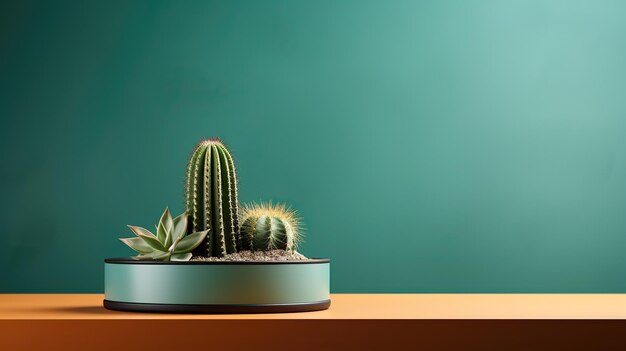 Photo arbre de cactus en pot sur un fond vert foncé