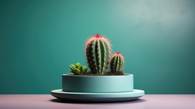 Photo arbre de cactus en pot sur un fond vert foncé
