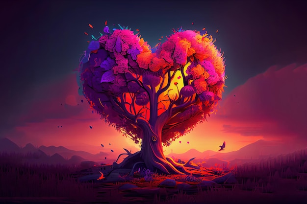 Arbre en carte postale en forme de coeur pour la Saint-Valentin Generative AI