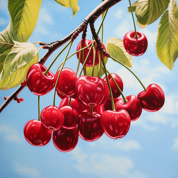 Photo arbre avec cerises modèle de maquette de détail de cerises