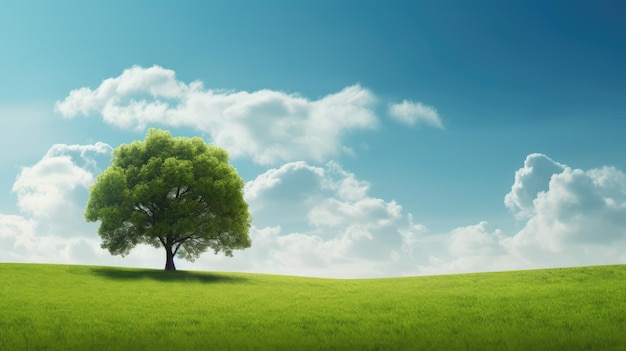 Arbre de champ vert et ciel bleu ai générative