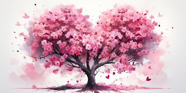 Photo arbre à cœur de sakura rose avec une fleur dans le style des aquarelles réalistes