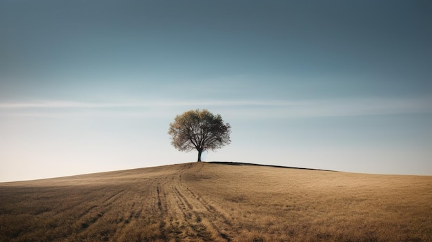 Un arbre sur une colline au milieu d'un champ