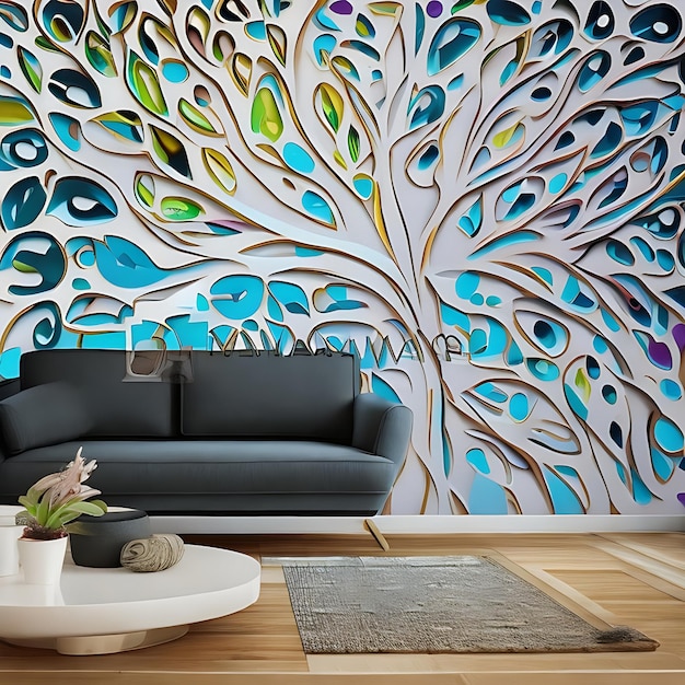 Arbre coloré abstrait 3D avec des feuilles sur des branches suspendues fond d'illustration ai génératif