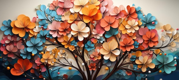 Arbre coloré avec des feuilles sur des branches suspendues fond d'illustration