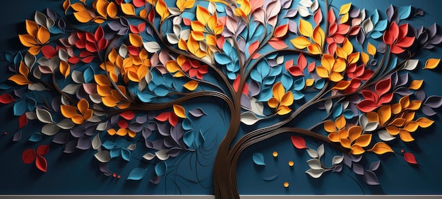 Arbre coloré avec des feuilles sur fond d'illustration de branches suspendues