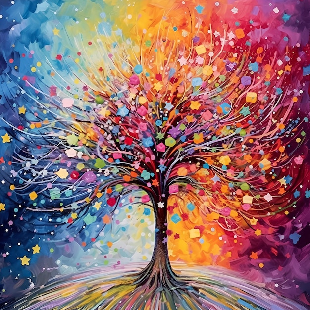 Un arbre coloré avec le mot arbre dessus