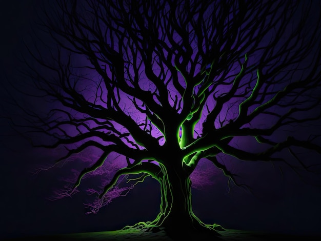 Un arbre en couleur et lumière ai génératif