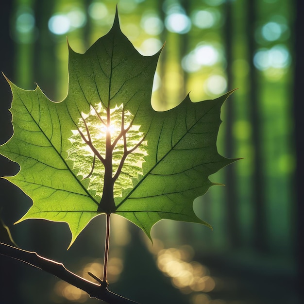 Photo arbre coupé sur une feuille verte