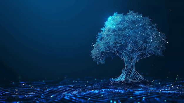 Arbre de cyberpolygone bleu avec un élément futuriste illustrant la technologie de connexion au réseau ou les grandes données