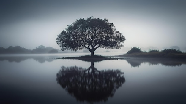 Un arbre dans le brouillard avec le mot arbre dessus