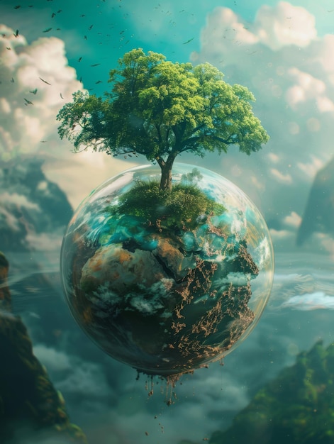 un arbre dans une bulle avec un arbre dessus