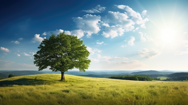 un arbre dans un champ herbeux