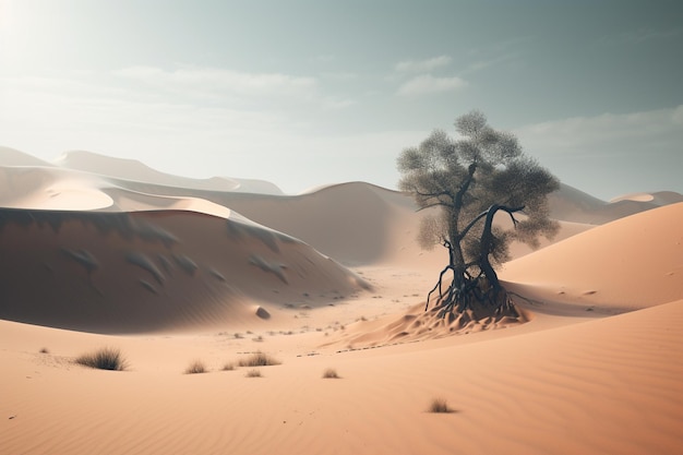 Un arbre dans le désert avec le ciel en arrière-plan