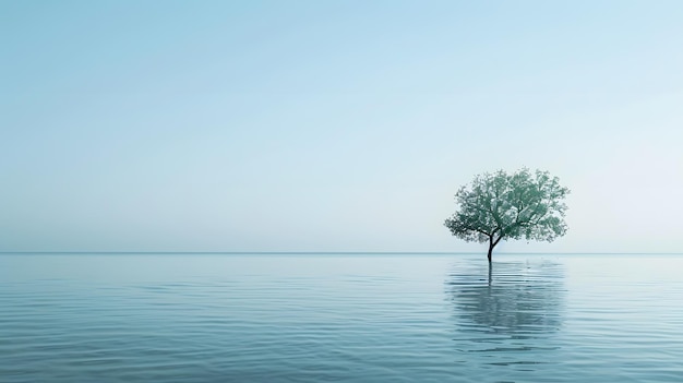 un arbre dans l'eau avec un arbre au milieu