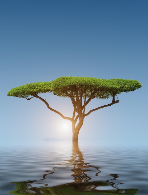 Un arbre dans le lac contre un ciel clair