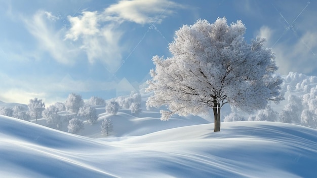 Photo arbre dans la neige sur les collines de montagne saison hivernale route de montagne couverte de gel et de froid