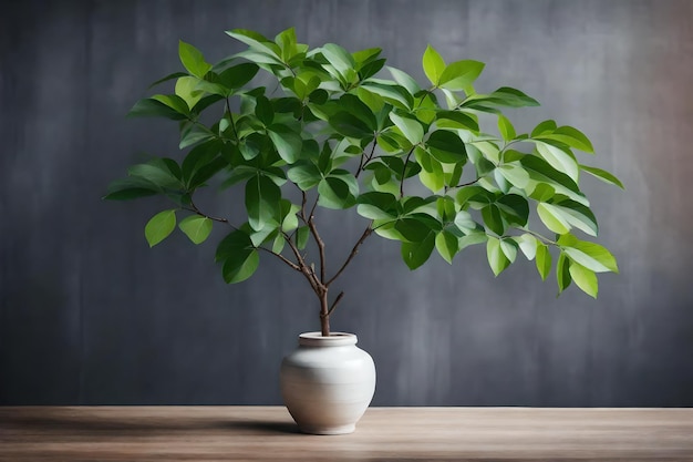 un arbre dans un vase avec des feuilles vertes Selective Focus Shot