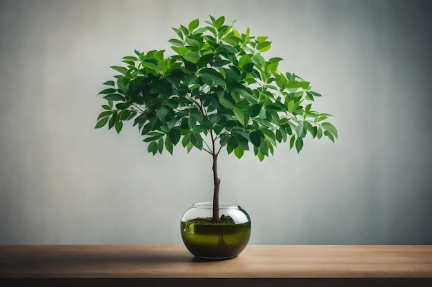 un arbre dans un vase avec des feuilles vertes Selective Focus Shot