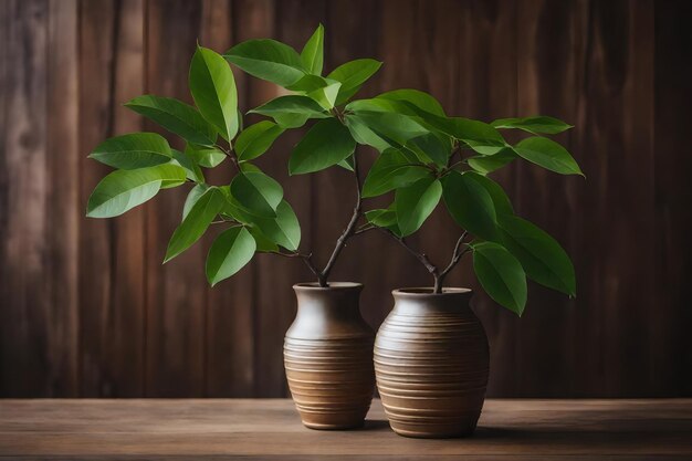 un arbre dans un vase avec des feuilles vertes Selective Focus Shot