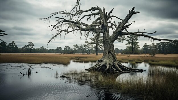 Photo un arbre en décomposition dans un marais du sud un majestueux renouveau de l'iconographie américaine