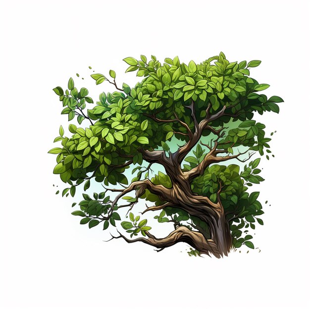 Photo un arbre de dessin animé avec des feuilles vertes et des branches sur un fond blanc génératif ai