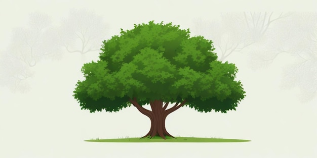 Un arbre de dessins animés avec des feuilles vertes dessus