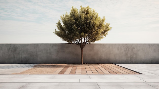 Un arbre devant un mur de béton