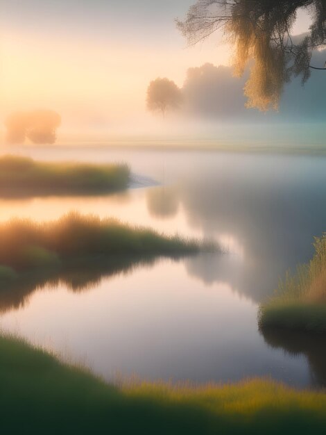 Photo un arbre sur l'eau avec le soleil couchant derrière lui