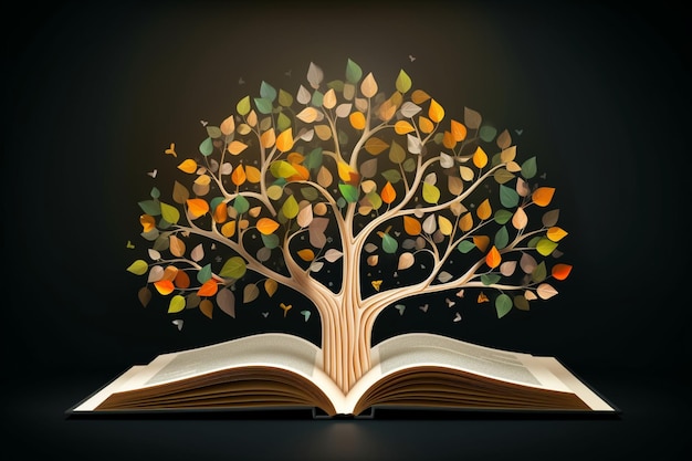 Photo arbre de l'éducation de la connaissance et conception de modèle d'éducation moderne efficace à livre ouvert retour à scho