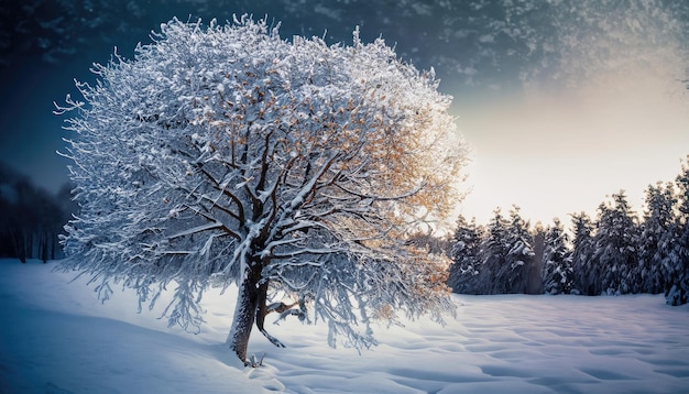 L'arbre enneigé d'hiver magique