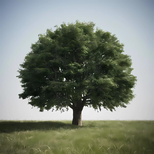 un arbre est dans un champ avec un fond de ciel