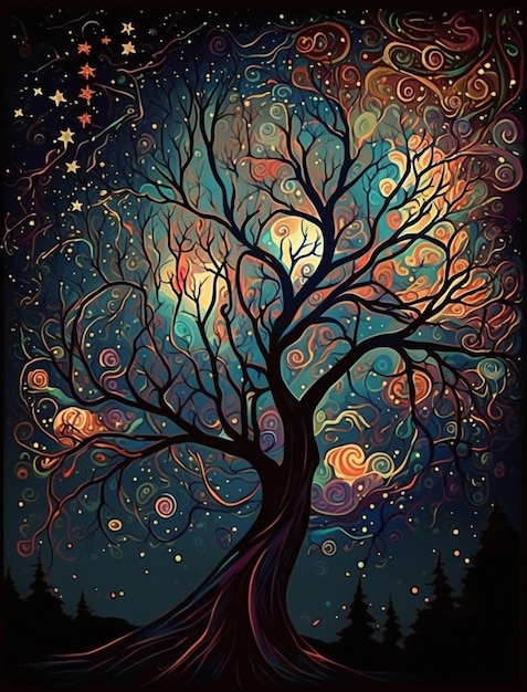 Un arbre avec des étoiles dessus