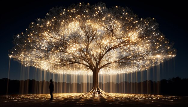 Photo un arbre fait de lumière arbre de la vie illustration d'énergie créative