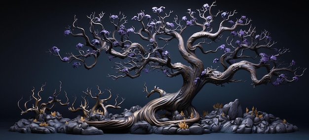 un arbre fantastique imaginatif avec des branches uniques et des détails complexes