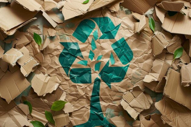 Un arbre avec une feuille verte est entouré de carton déchiqueté