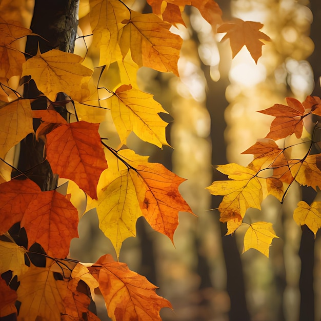 un arbre avec des feuilles jaunes qui sont à la lumière du soleil