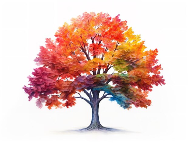 Arbre avec des feuilles multicolores Diversité et changement isolés sur un fond blanc généré par l'IA