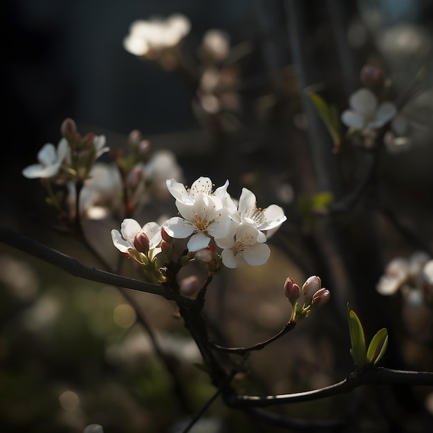 Un arbre avec des fleurs blanches et le mot cerise dessus