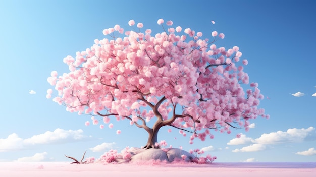 Un arbre de fleurs de cerisier en pleine floraison contre un ciel bleu clair