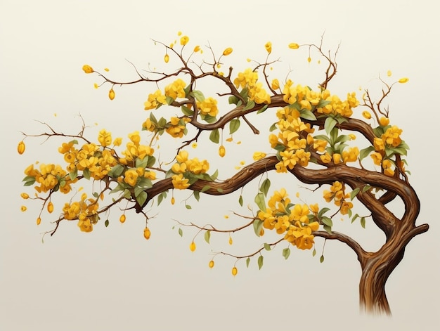Arbre à fleurs avec des fleurs jaunes accrochées aux branches