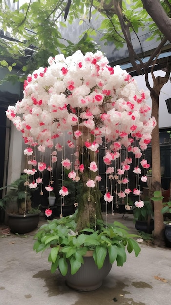 L'arbre à fleurs rose avec des lumières led