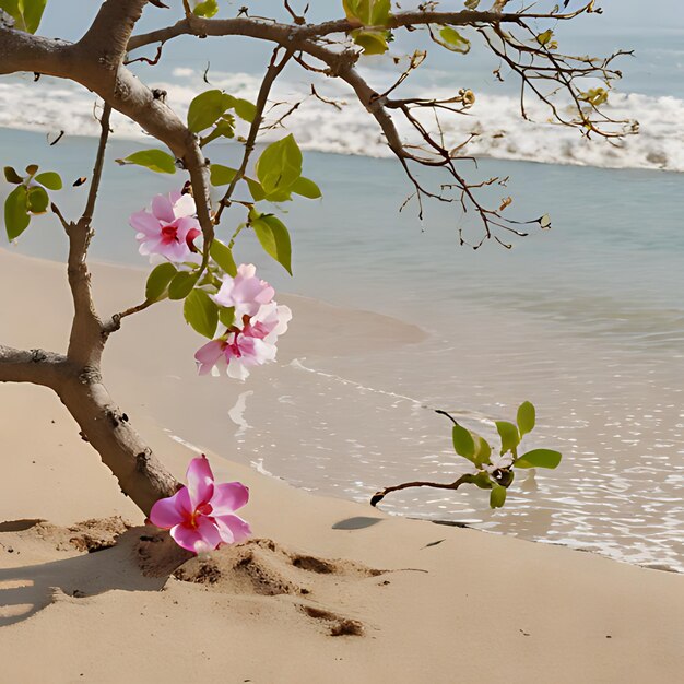 Photo un arbre avec des fleurs roses est dans le sable