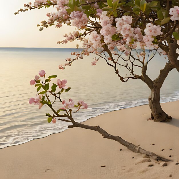 Photo un arbre avec des fleurs roses est dans le sable