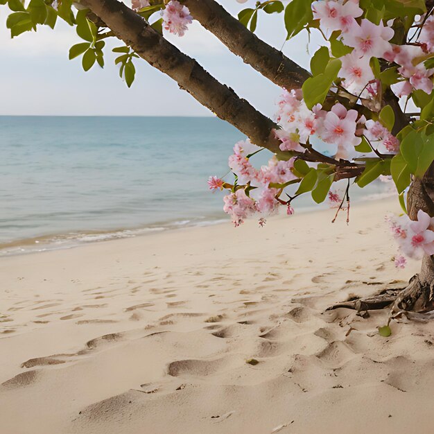 Photo un arbre avec des fleurs roses est dans le sable