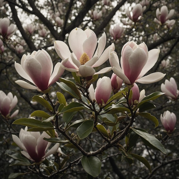 Photo un arbre avec des fleurs roses et le mot magnolia dessus