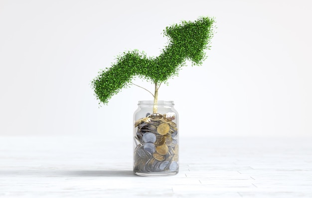 Arbre en forme de flèche dans un bocal en verre avec des pièces